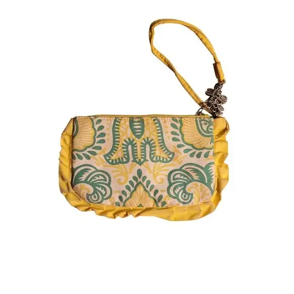 Yellow Paisley Print Dragonfly Wristlet Pouch - Picture 3 of 5